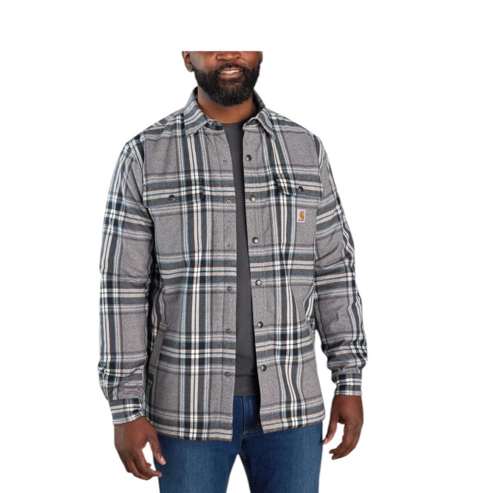 Carhartt Men's Sherpa lined relaxed Fit Heavyweight Flannel Pocket Shirt Jacket